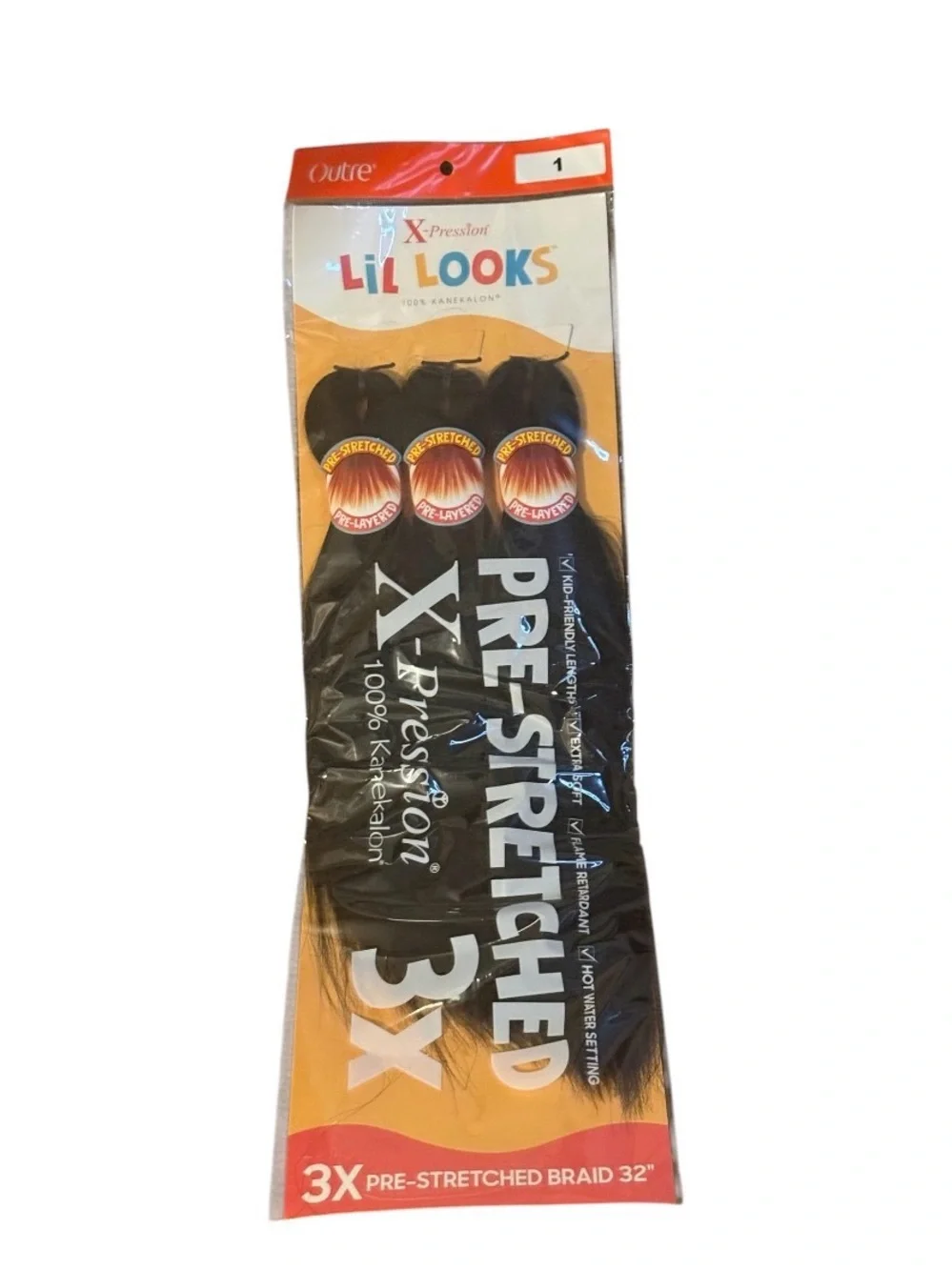Outre Xpression Lil Looks Pre-Stretched 3X Braiding hair shade 1 jet black -32in